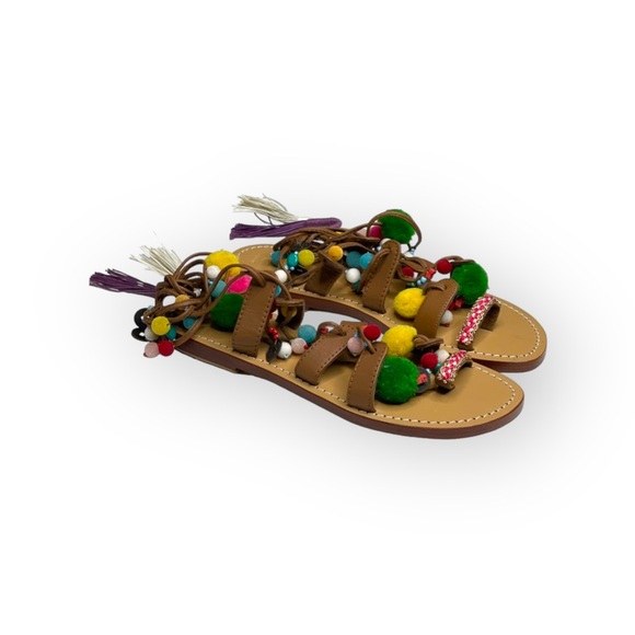 VHTF: new Mystique x Anthro 𖦹 Tokyo Pom Pom Ankle Wrap Toe Loop Leather Sandal - Picture 9 of 17